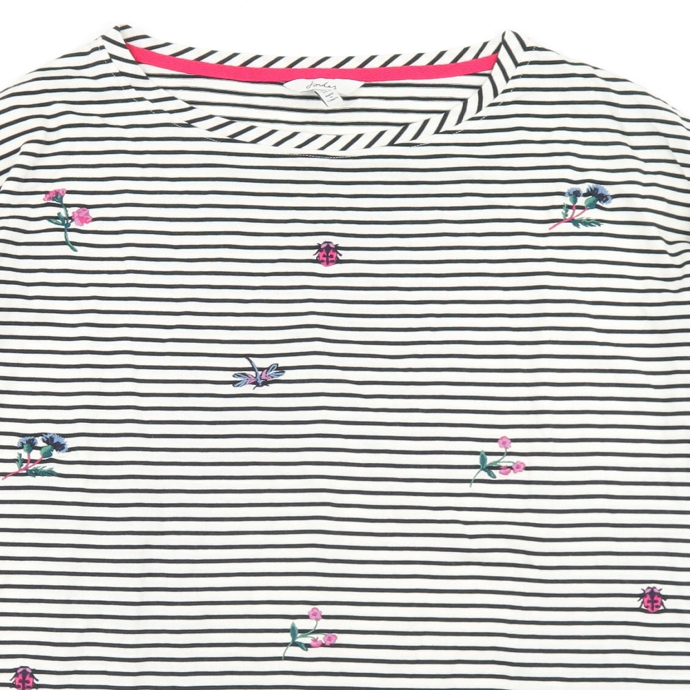 Joules Womens White Striped Cotton Basic T-Shirt Size 10 Round Neck