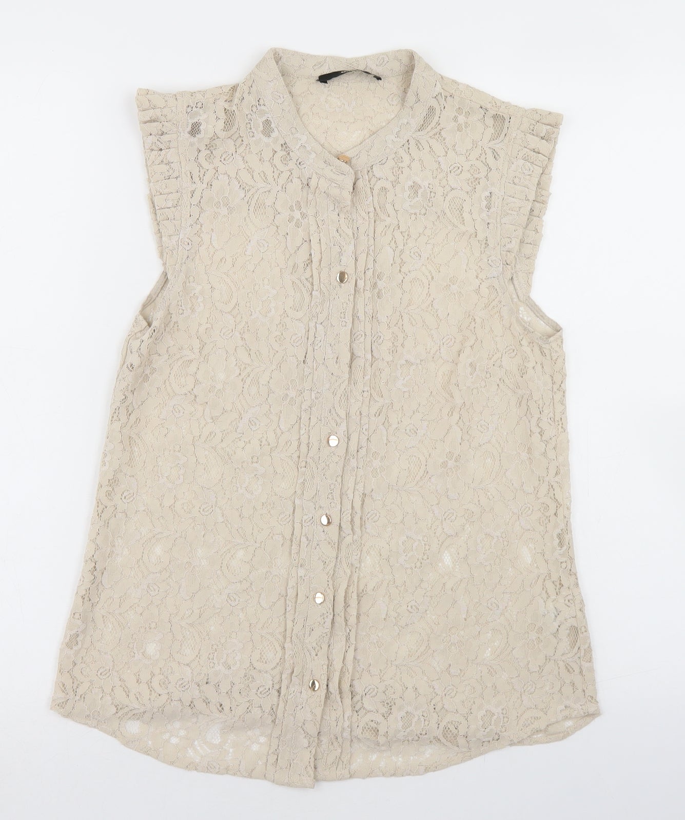 Oasis Womens Beige  Polyamide Basic Blouse Size 8 Round Neck