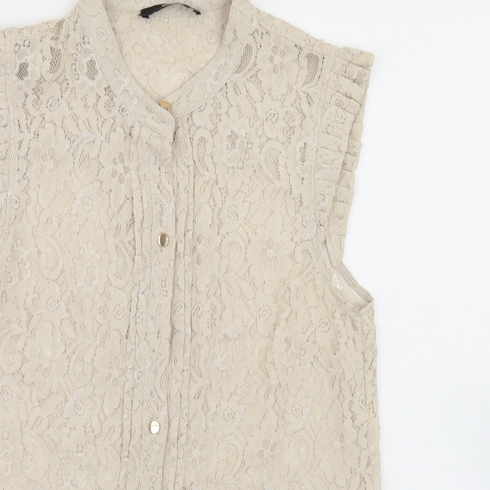 Oasis Womens Beige  Polyamide Basic Blouse Size 8 Round Neck