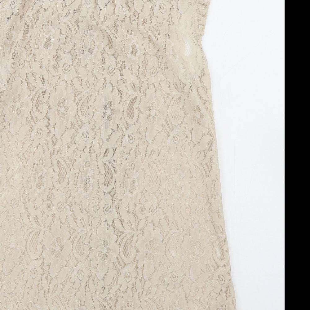 Oasis Womens Beige  Polyamide Basic Blouse Size 8 Round Neck
