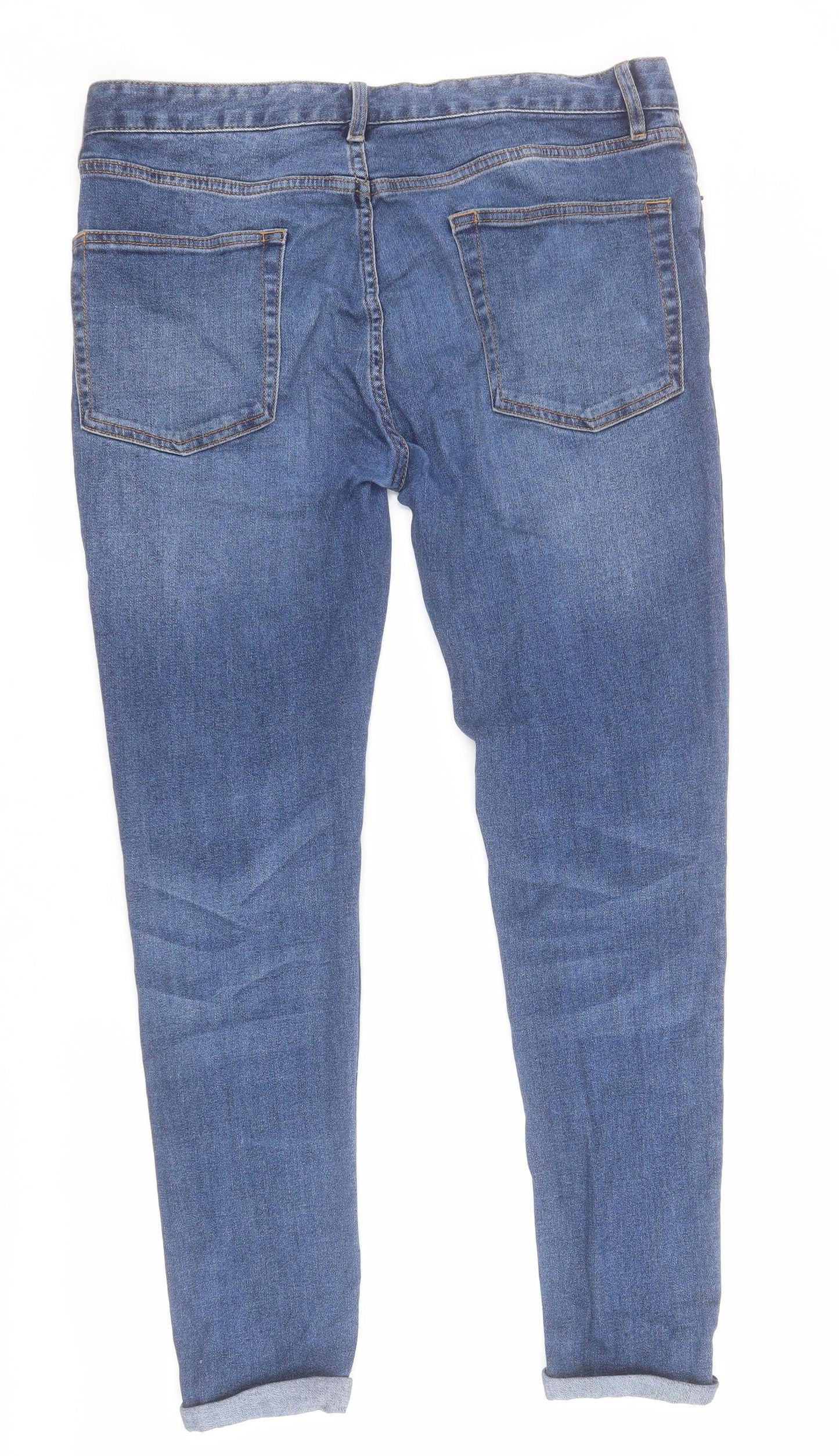 Topman Mens Blue  Cotton Skinny Jeans Size 36 L29 in Regular Button - 'Spray on'