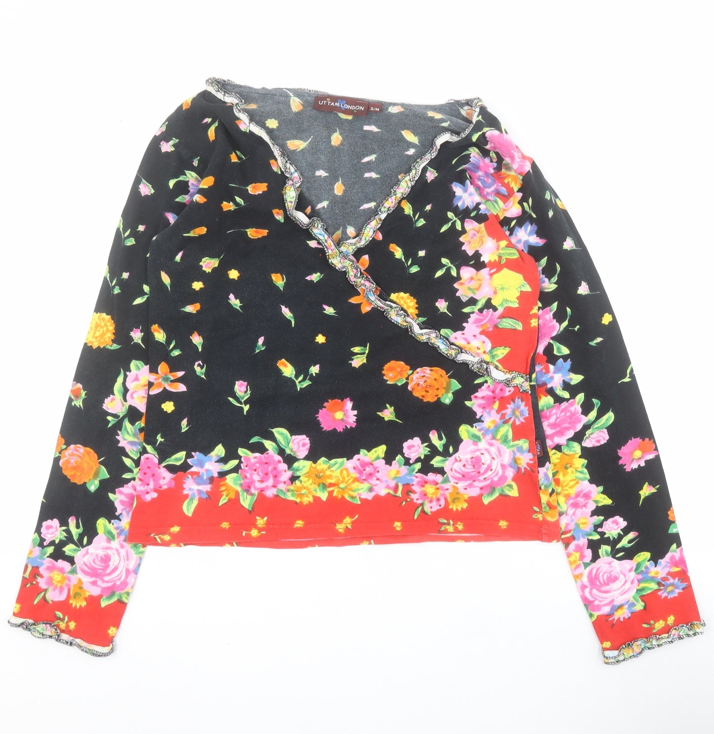 Uttam London Womens Multicoloured Floral Cotton Basic T-Shirt Size S V-Neck - S / M