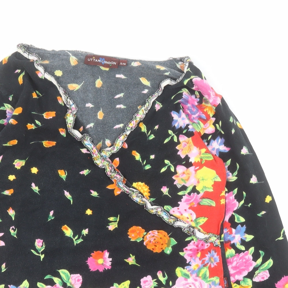Uttam London Womens Multicoloured Floral Cotton Basic T-Shirt Size S V-Neck - S / M