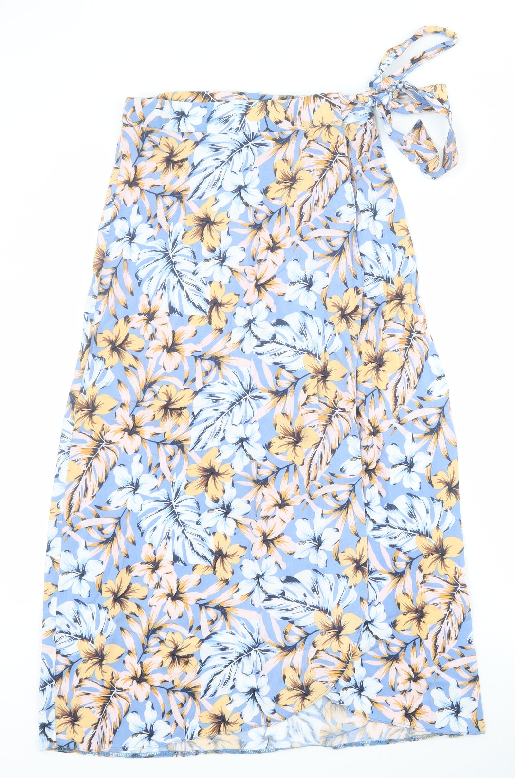 New Look Womens Blue Floral Viscose Wrap Skirt Size 6   Tie