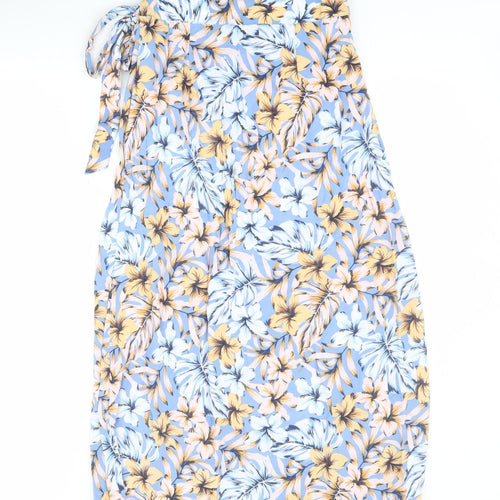 New Look Womens Blue Floral Viscose Wrap Skirt Size 6   Tie