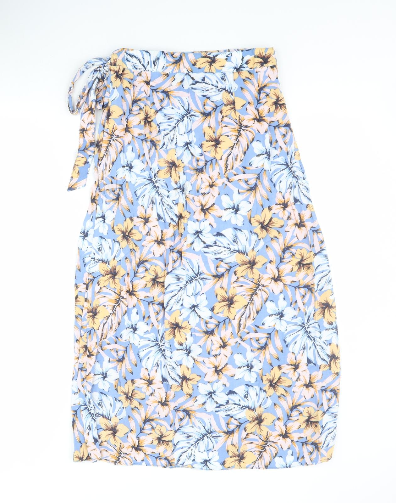 New Look Womens Blue Floral Viscose Wrap Skirt Size 6   Tie