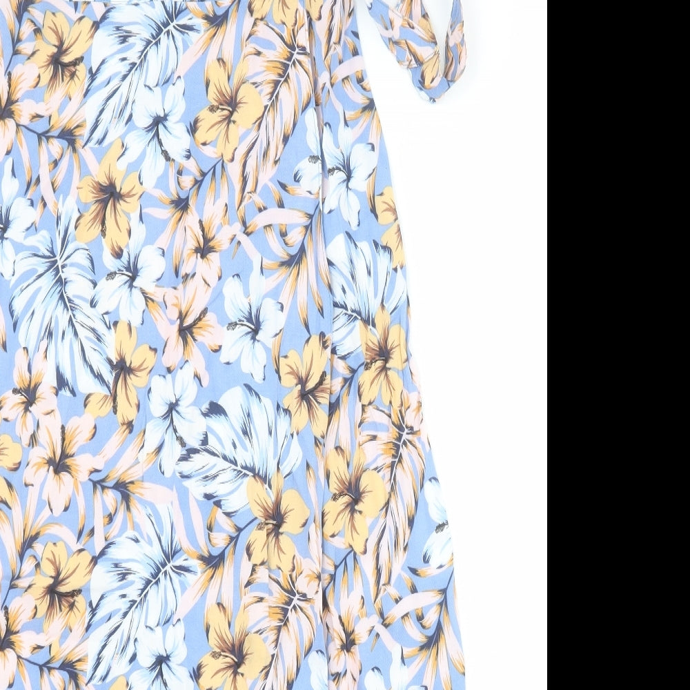 New Look Womens Blue Floral Viscose Wrap Skirt Size 6   Tie