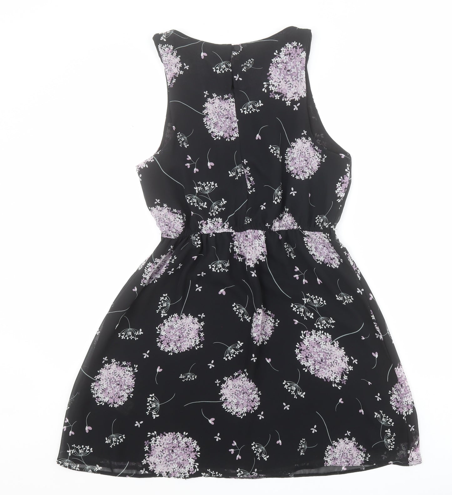 New Look Womens Black Floral Polyester A-Line  Size 10  Round Neck Button