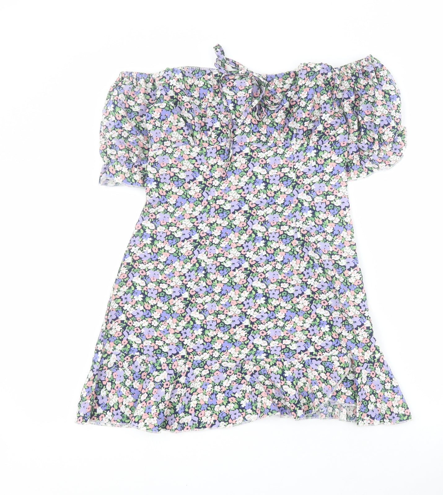 SheIn Womens Purple Floral Polyester Mini  Size 2XS  Square Neck Zip