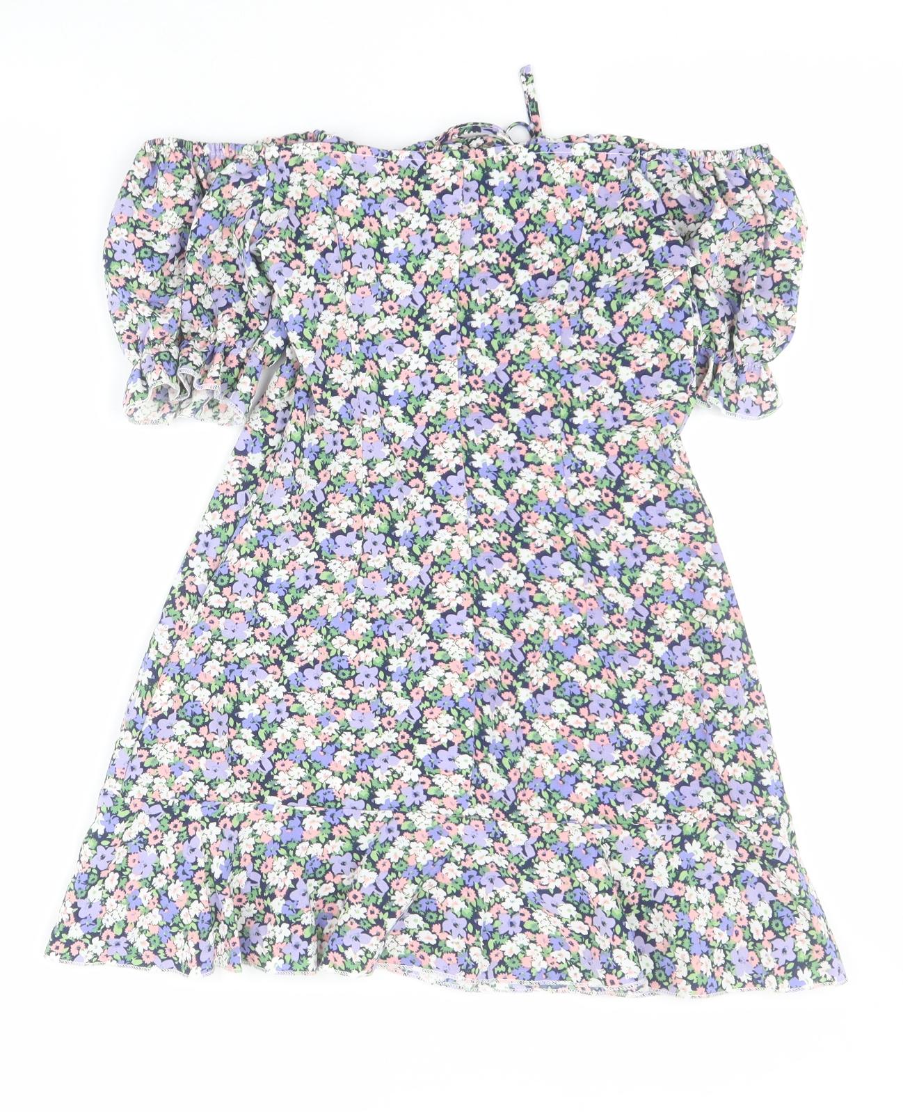 SheIn Womens Purple Floral Polyester Mini  Size 2XS  Square Neck Zip