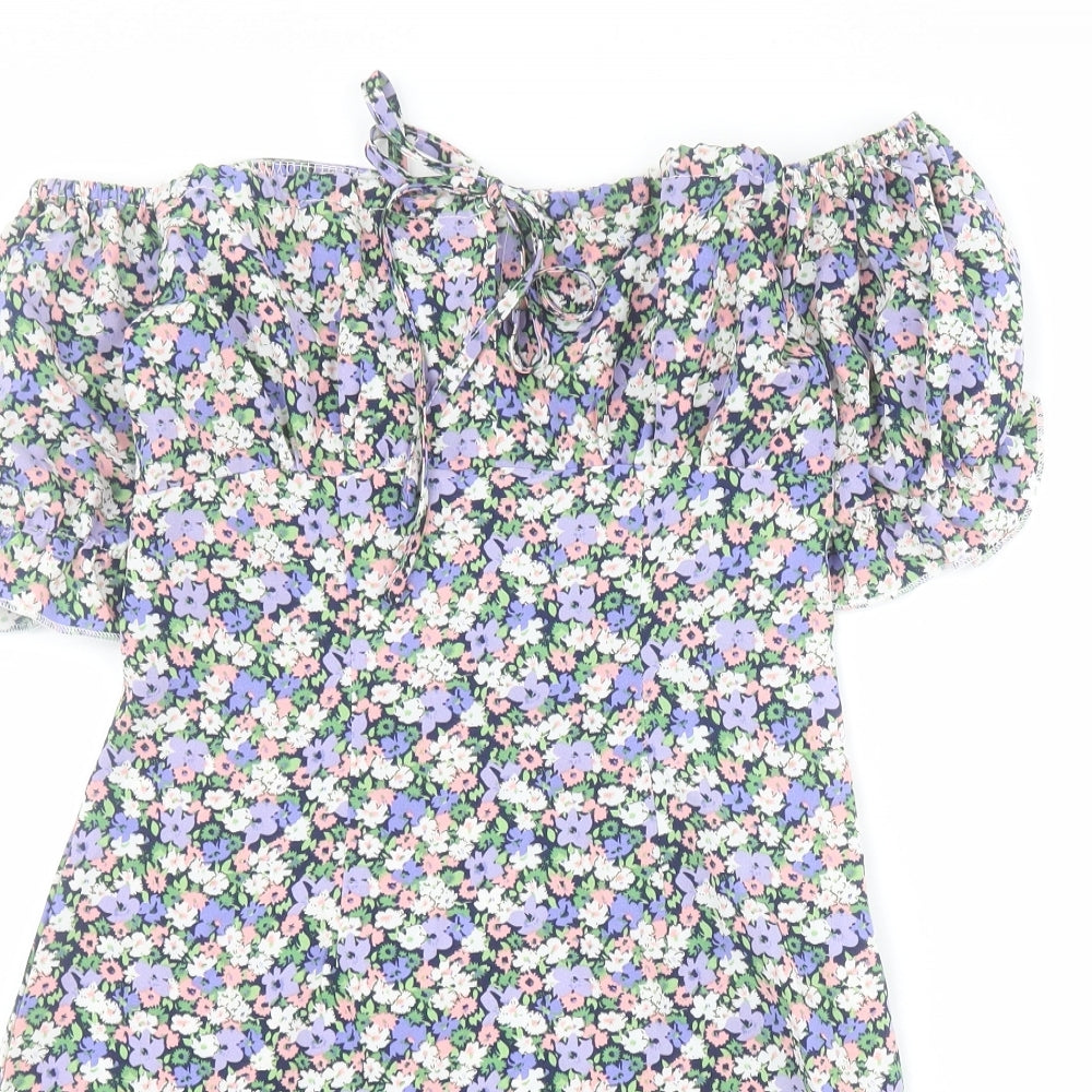 SheIn Womens Purple Floral Polyester Mini  Size 2XS  Square Neck Zip