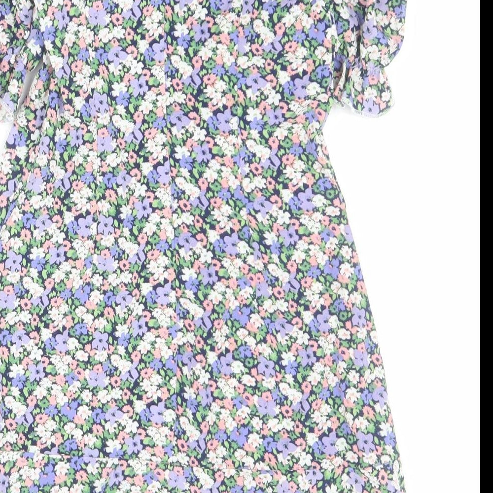 SheIn Womens Purple Floral Polyester Mini  Size 2XS  Square Neck Zip