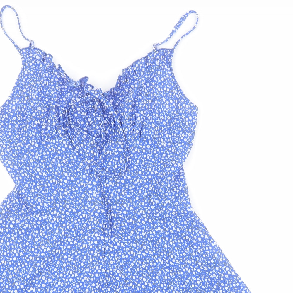 SheIn Womens Blue Floral 100% Polyester Playsuit One-Piece Size XS L4 in Zip