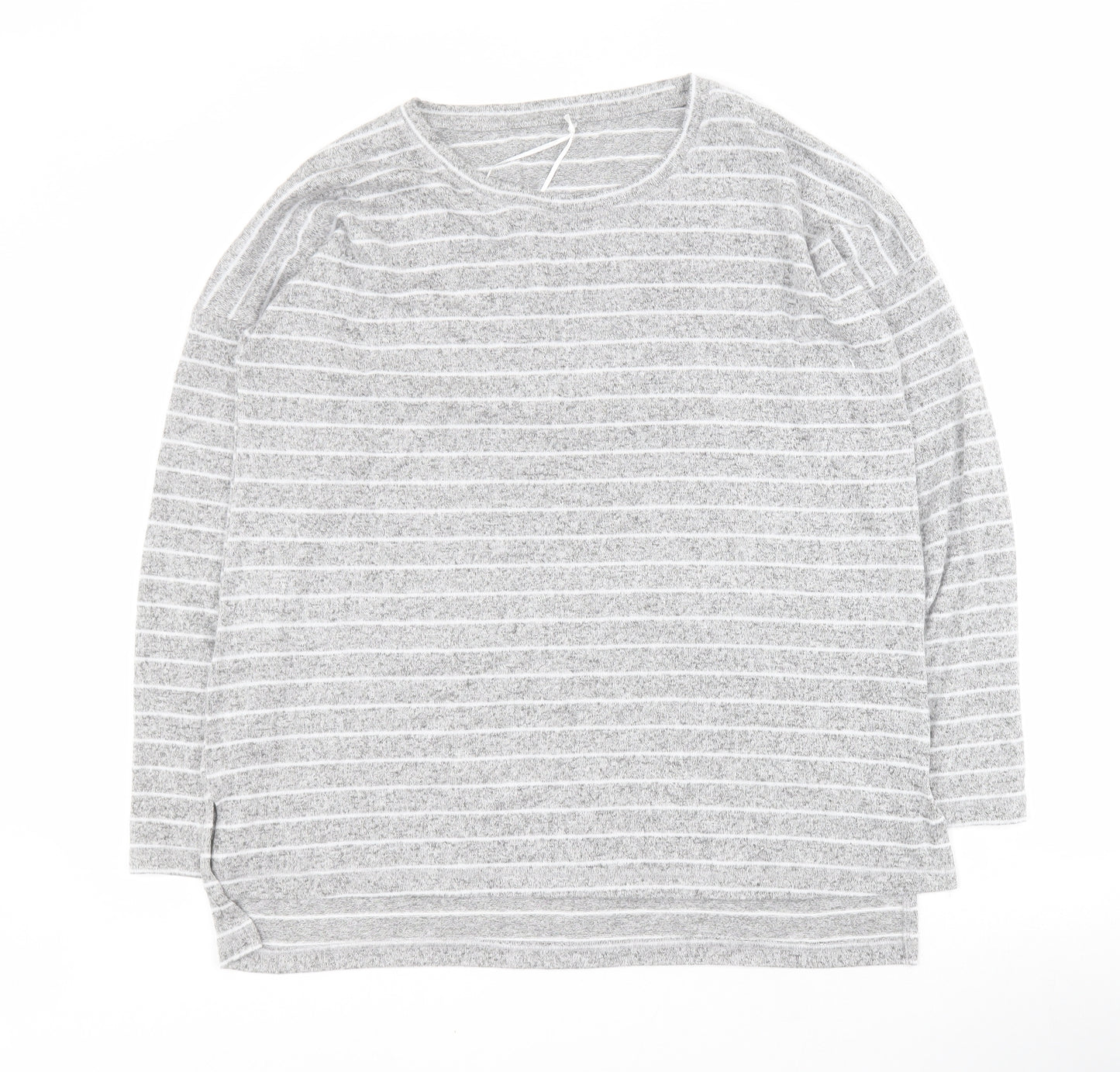 Dunnes Womens Grey Round Neck Striped Viscose Pullover Jumper Size S