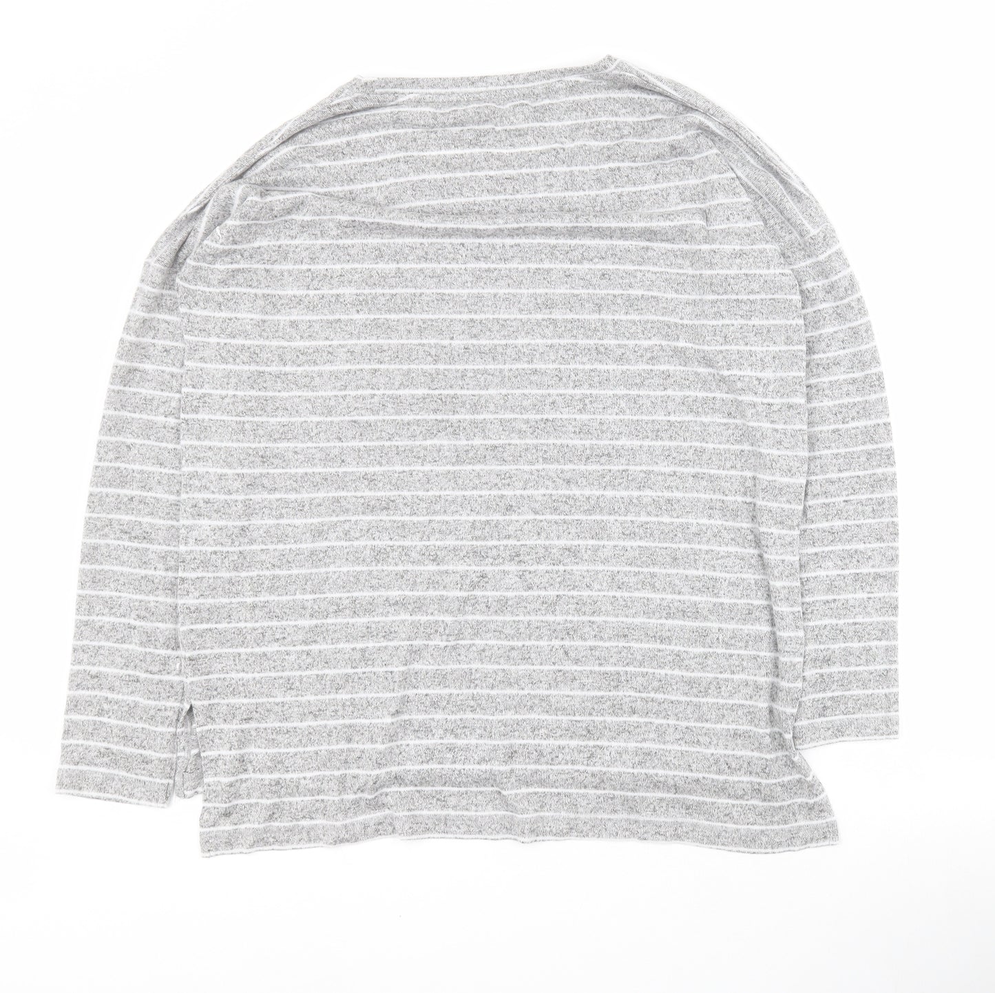 Dunnes Womens Grey Round Neck Striped Viscose Pullover Jumper Size S