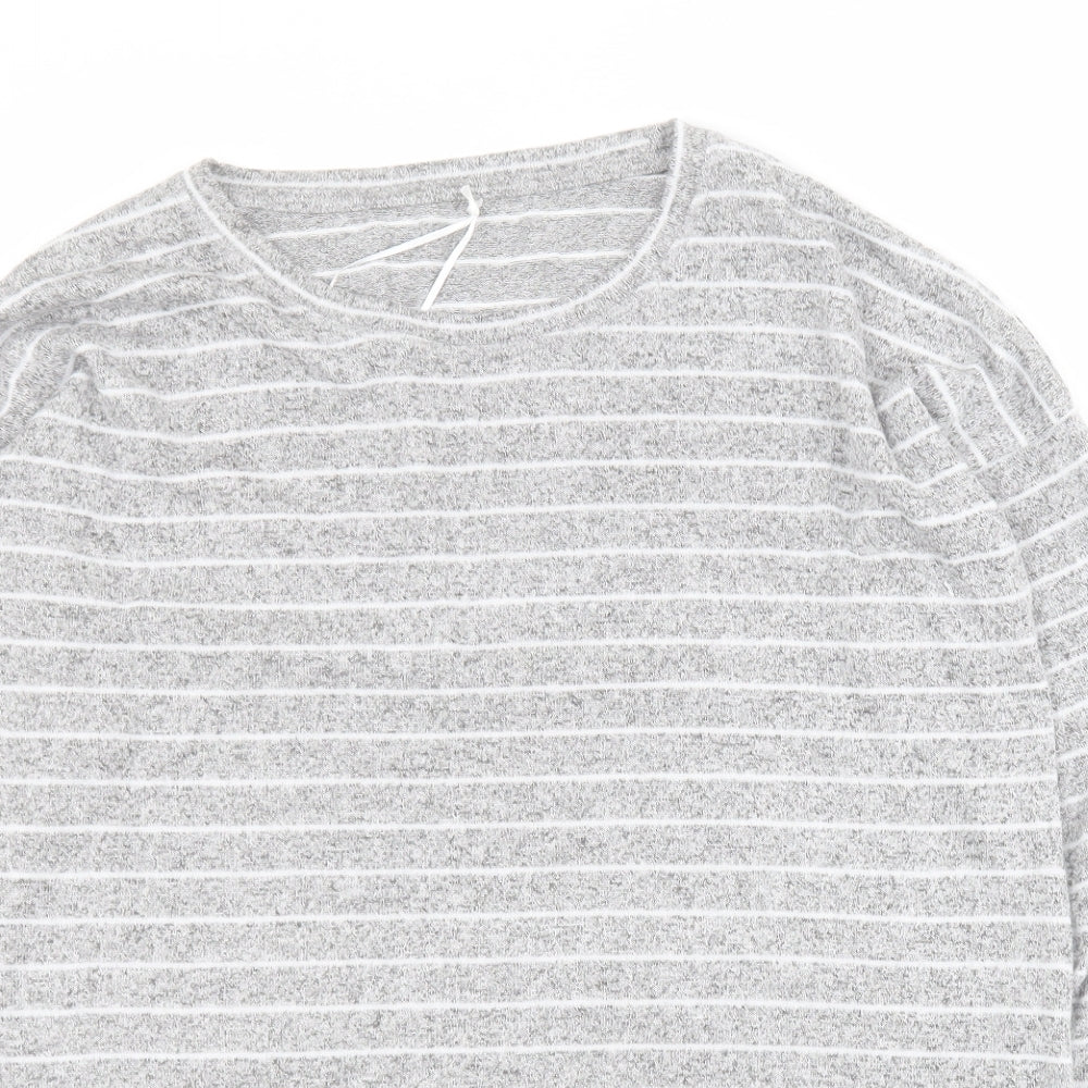 Dunnes Womens Grey Round Neck Striped Viscose Pullover Jumper Size S