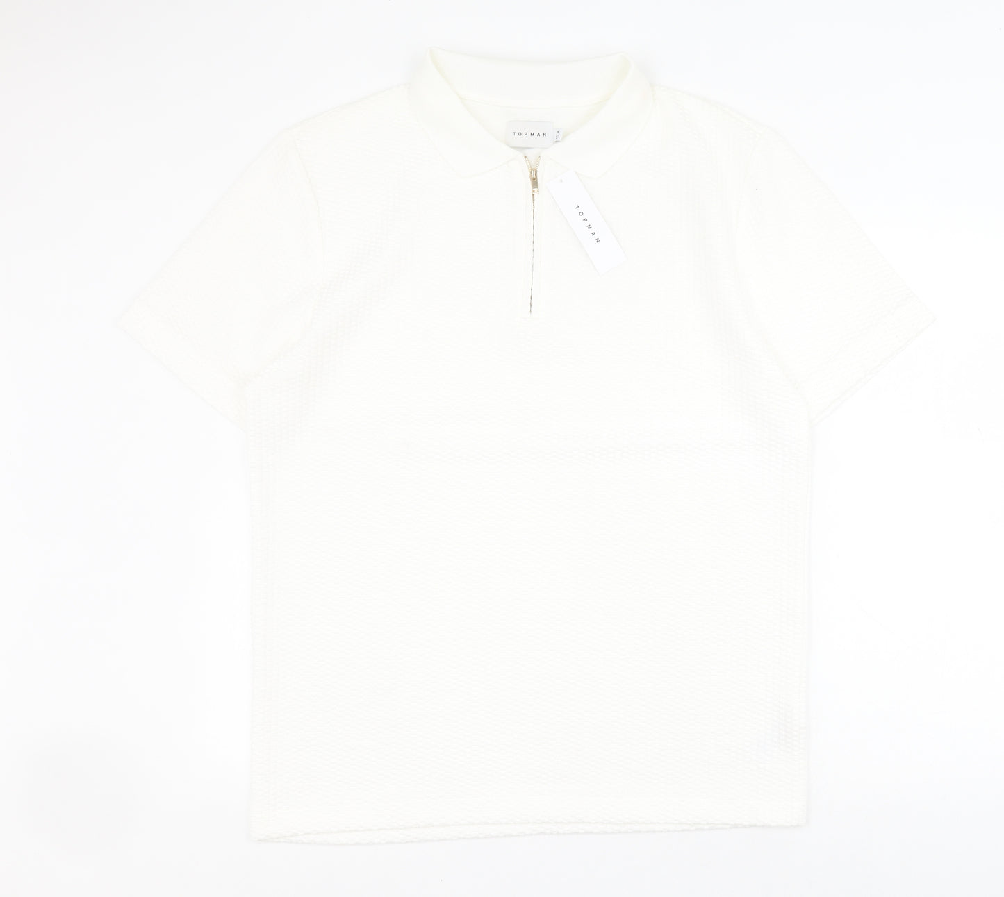 Topman Mens White  Cotton  Polo Size XL Collared Zip