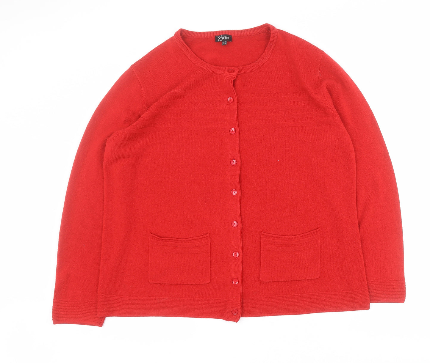 Eureco Womens Red Round Neck  Acrylic Cardigan Jumper Size 20