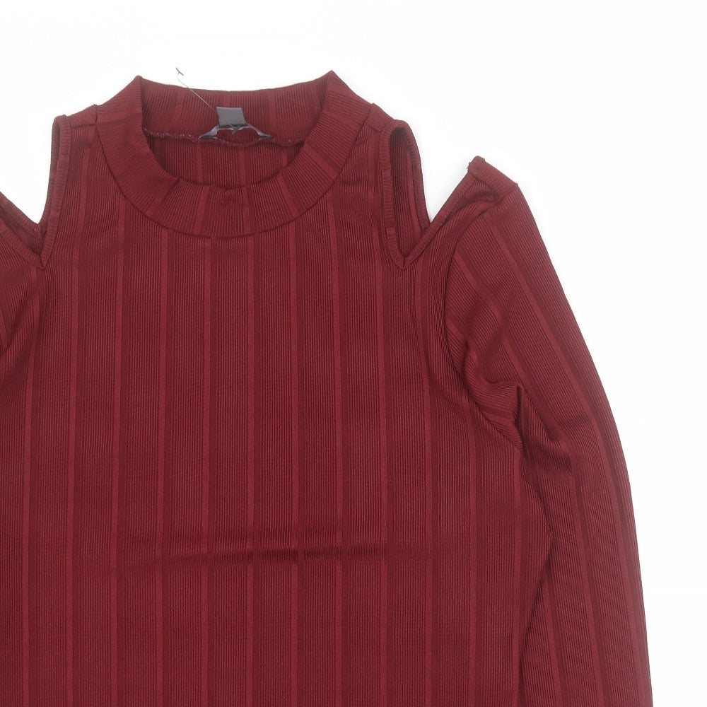 Primark Womens Red  Polyester Basic T-Shirt Size L Mock Neck - Cut out shoulders