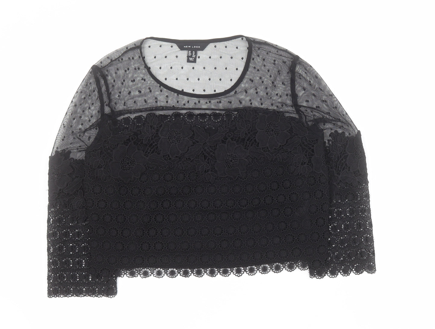 New Look Womens Black  Polyester Cropped Blouse Size 14 Round Neck