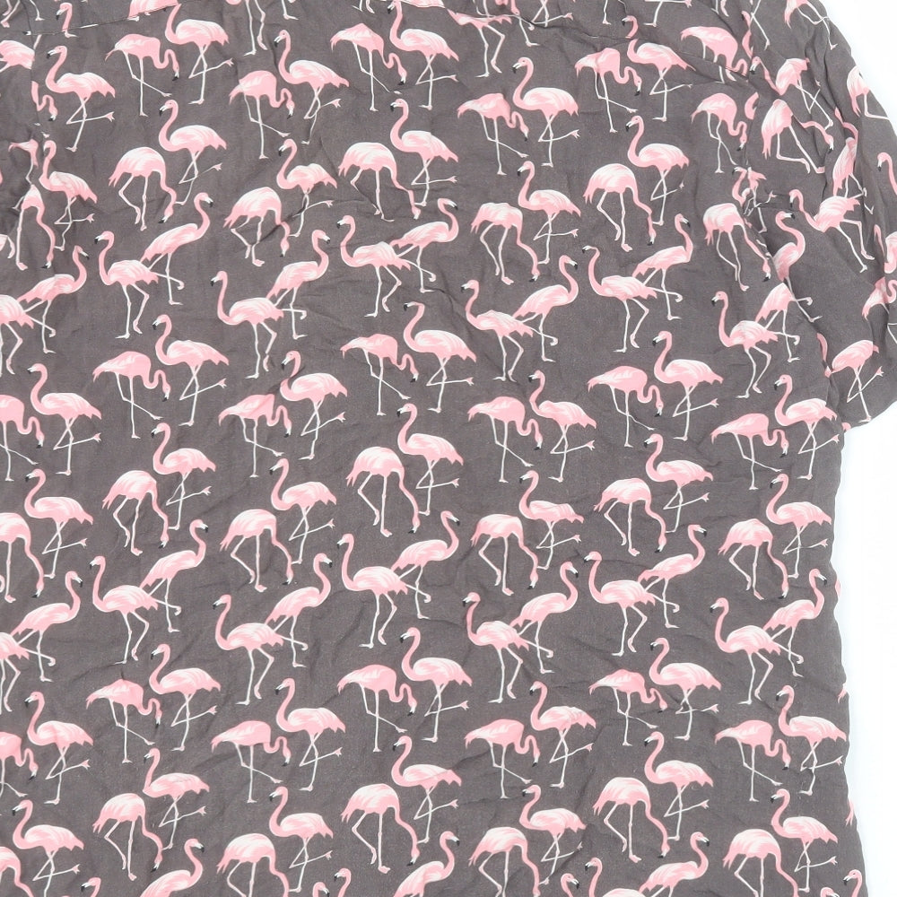 River Island Mens Grey  Viscose  Button-Up Size L Collared Button - Flamingo