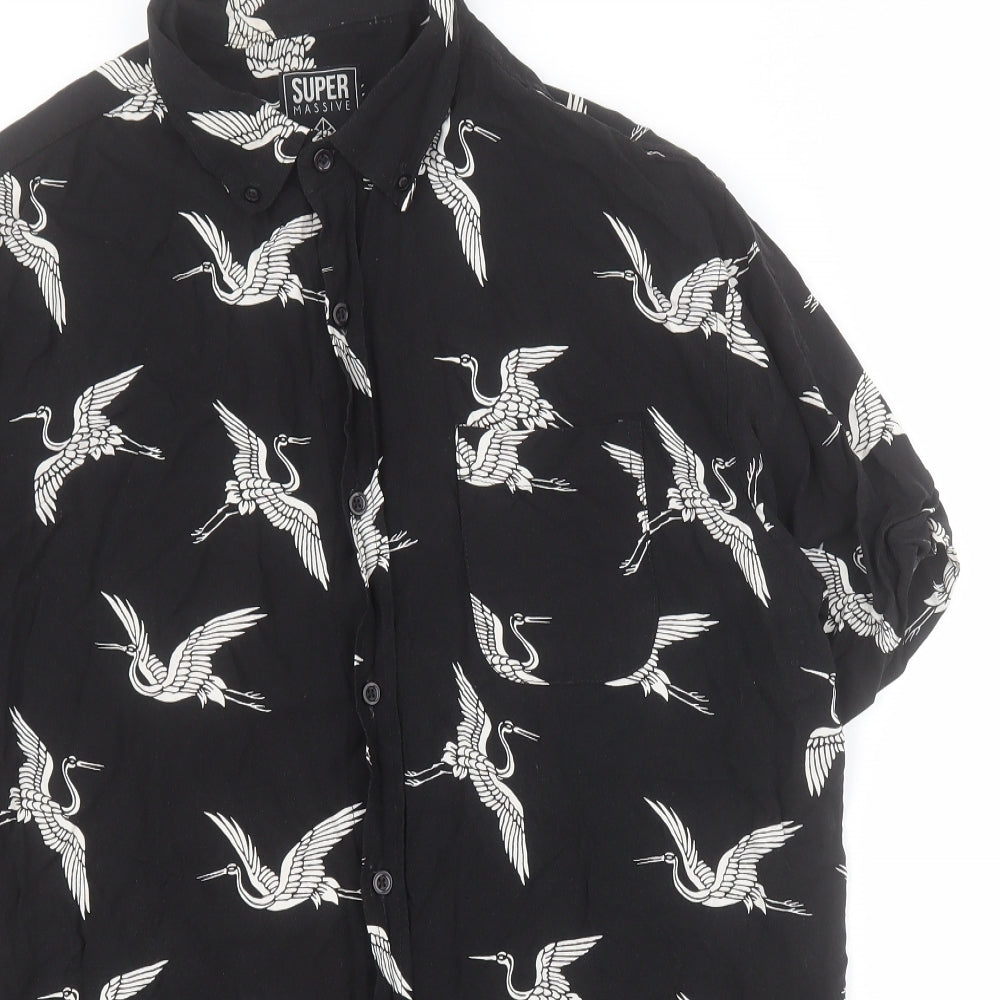 Super Massive Mens Black  Cotton  Button-Up Size L Collared Button