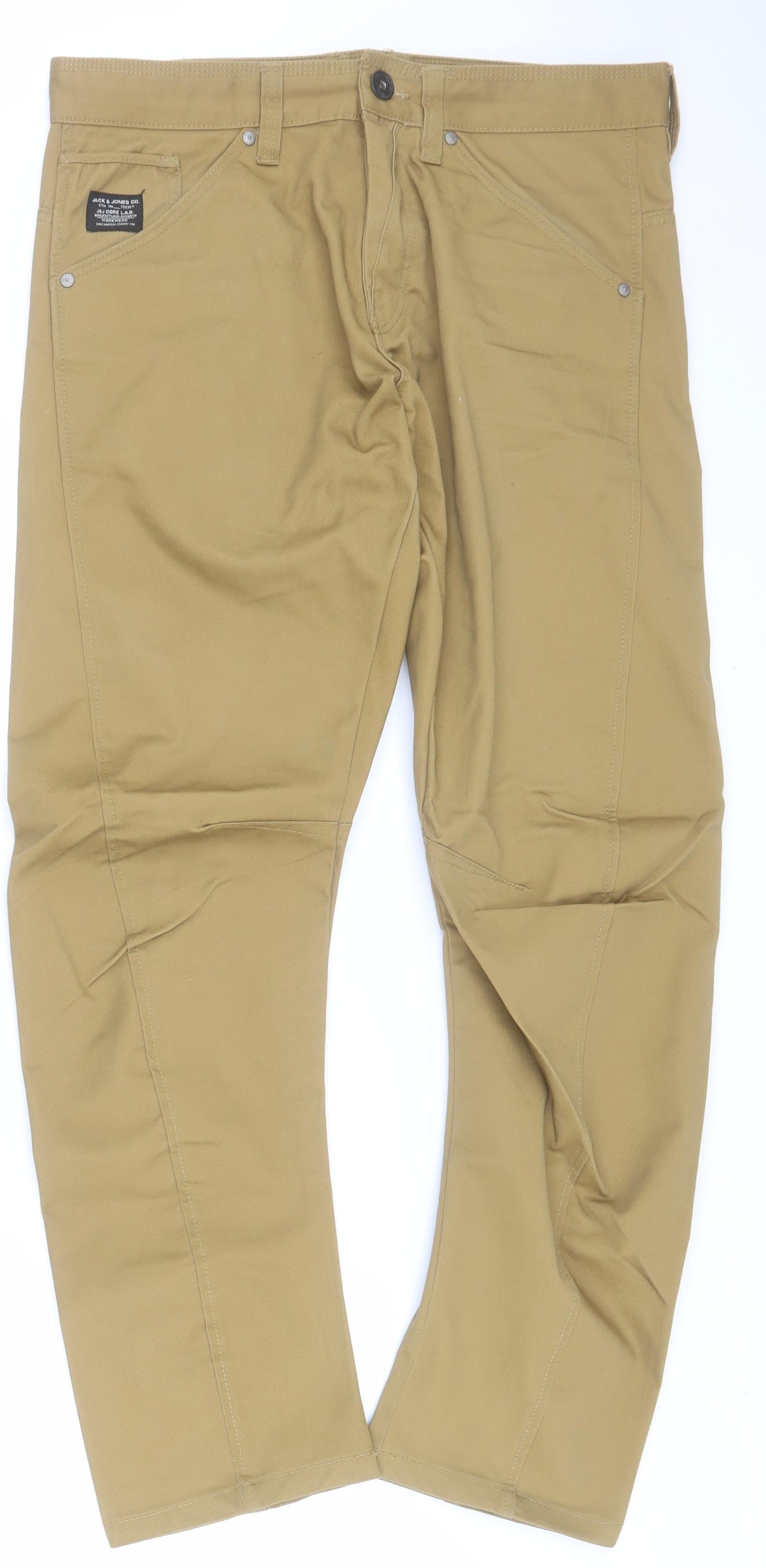 JACK & JONES Mens Brown  Cotton Chino Trousers Size 34 L31 in Regular Button