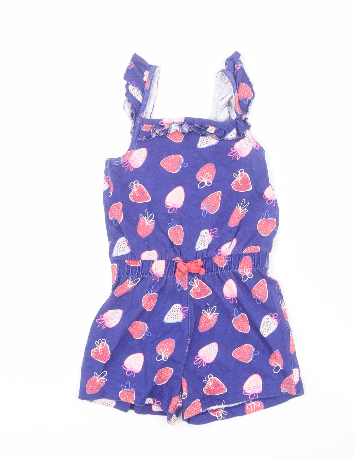 George Girls Blue  100% Cotton Playsuit One-Piece Size 2-3 Years  Pullover - Strawberry