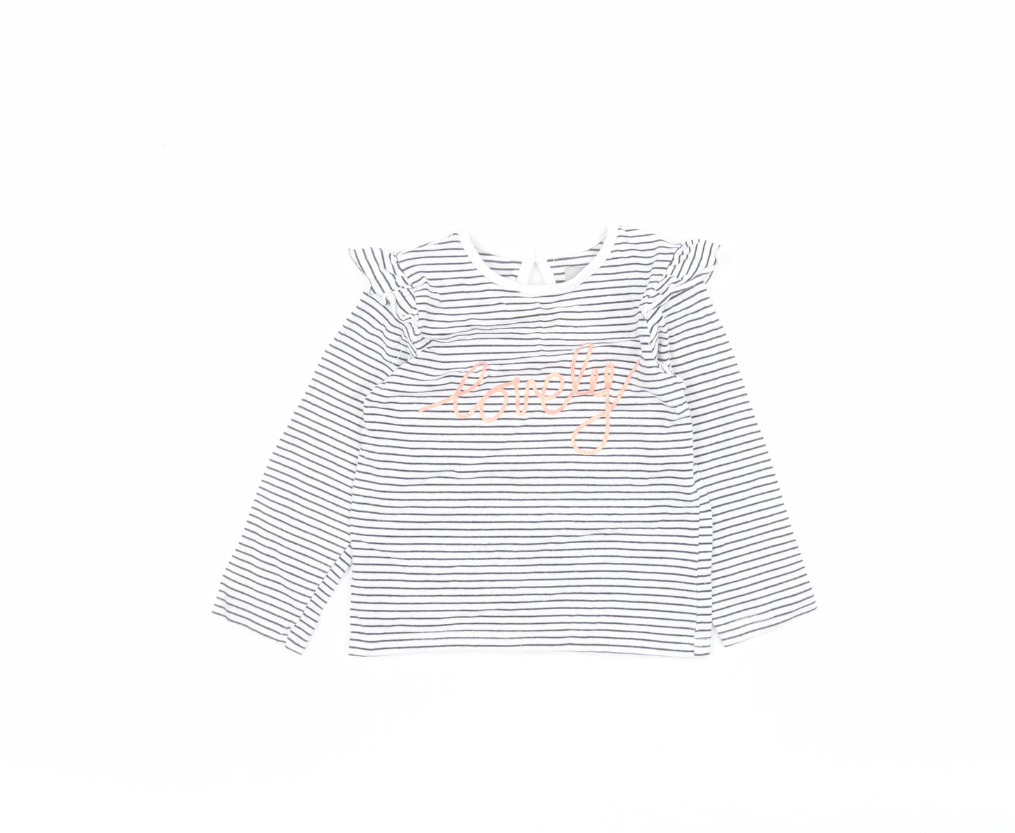 Primark Baby Blue Striped Cotton Pullover T-Shirt Size 9-12 Months Round Neck Button - Lovely