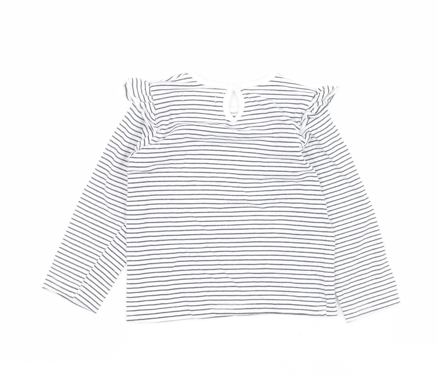 Primark Baby Blue Striped Cotton Pullover T-Shirt Size 9-12 Months Round Neck Button - Lovely