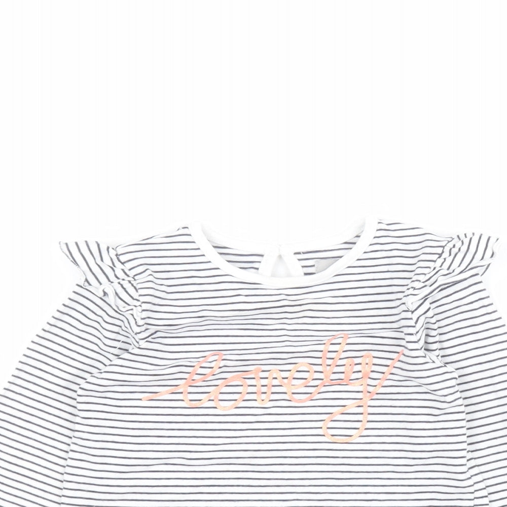 Primark Baby Blue Striped Cotton Pullover T-Shirt Size 9-12 Months Round Neck Button - Lovely