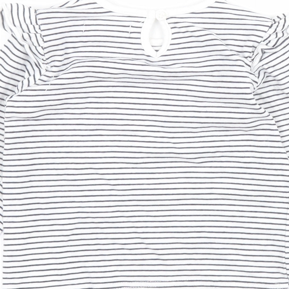 Primark Baby Blue Striped Cotton Pullover T-Shirt Size 9-12 Months Round Neck Button - Lovely
