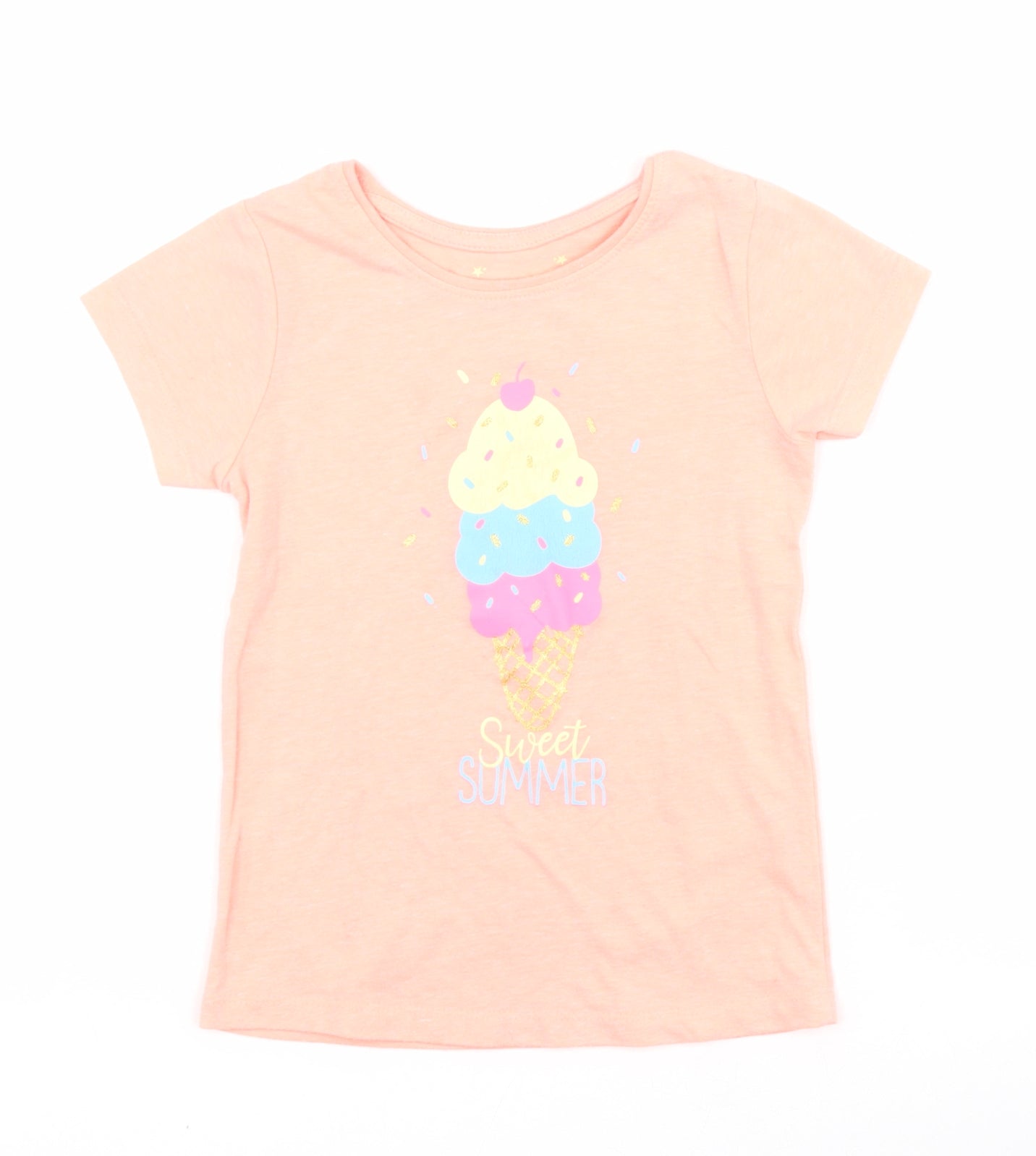 Primark Girls Orange  Polyester Pullover T-Shirt Size 5-6 Years Round Neck Pullover