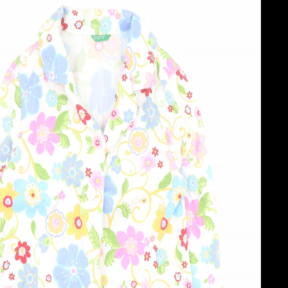 United Colors of Benetton Girls White Floral  Jacket Blazer Size 12 Years  Button