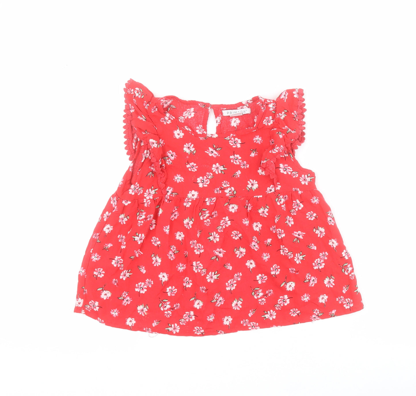 Primark Girls Red Floral 100% Viscose Basic Blouse Size 5-6 Years Round Neck Button