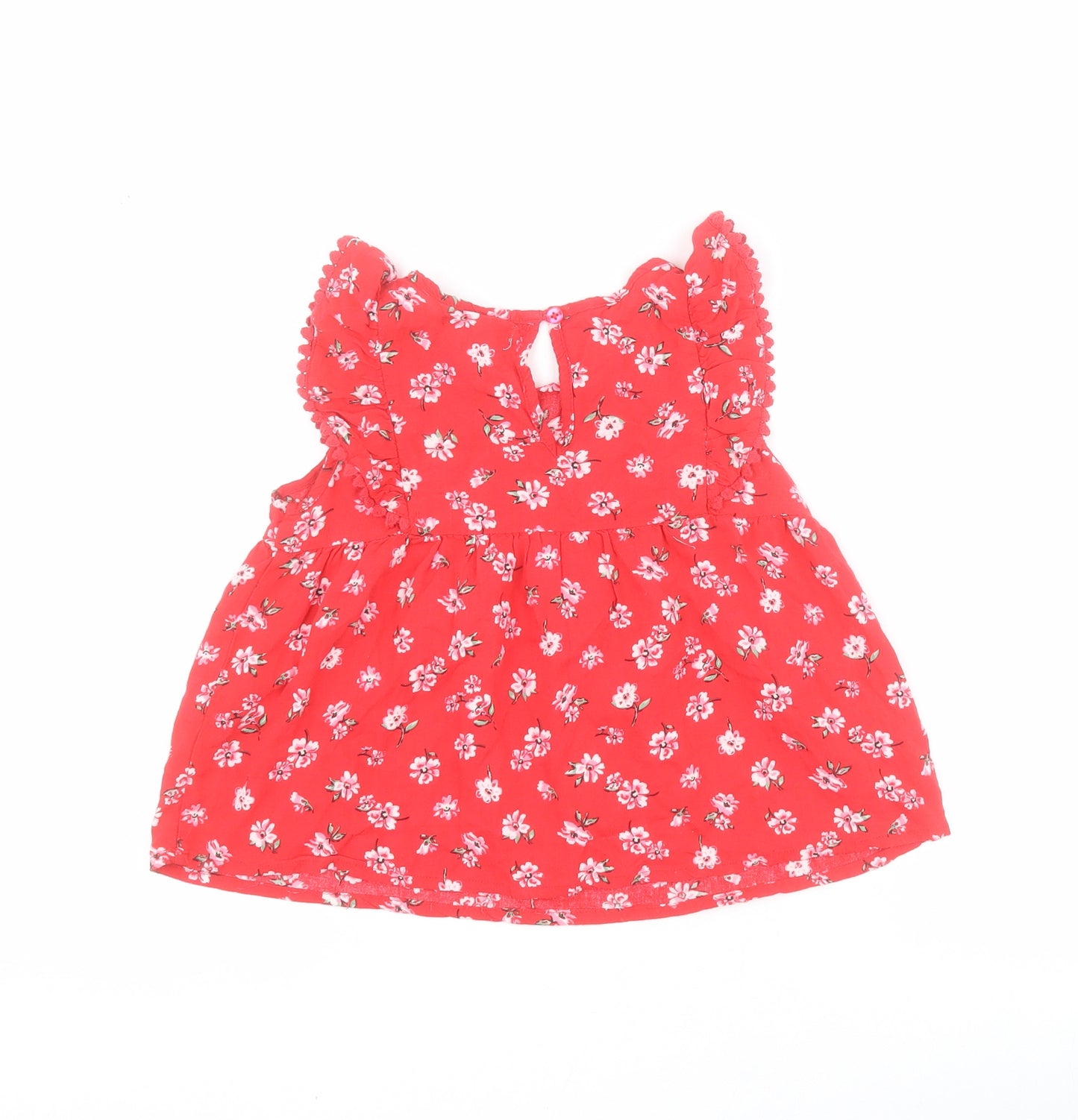Primark Girls Red Floral 100% Viscose Basic Blouse Size 5-6 Years Round Neck Button