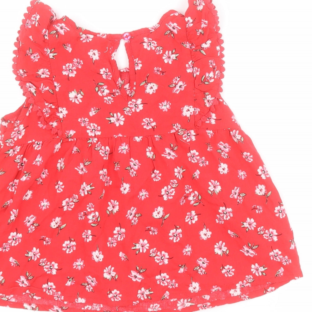 Primark Girls Red Floral 100% Viscose Basic Blouse Size 5-6 Years Round Neck Button