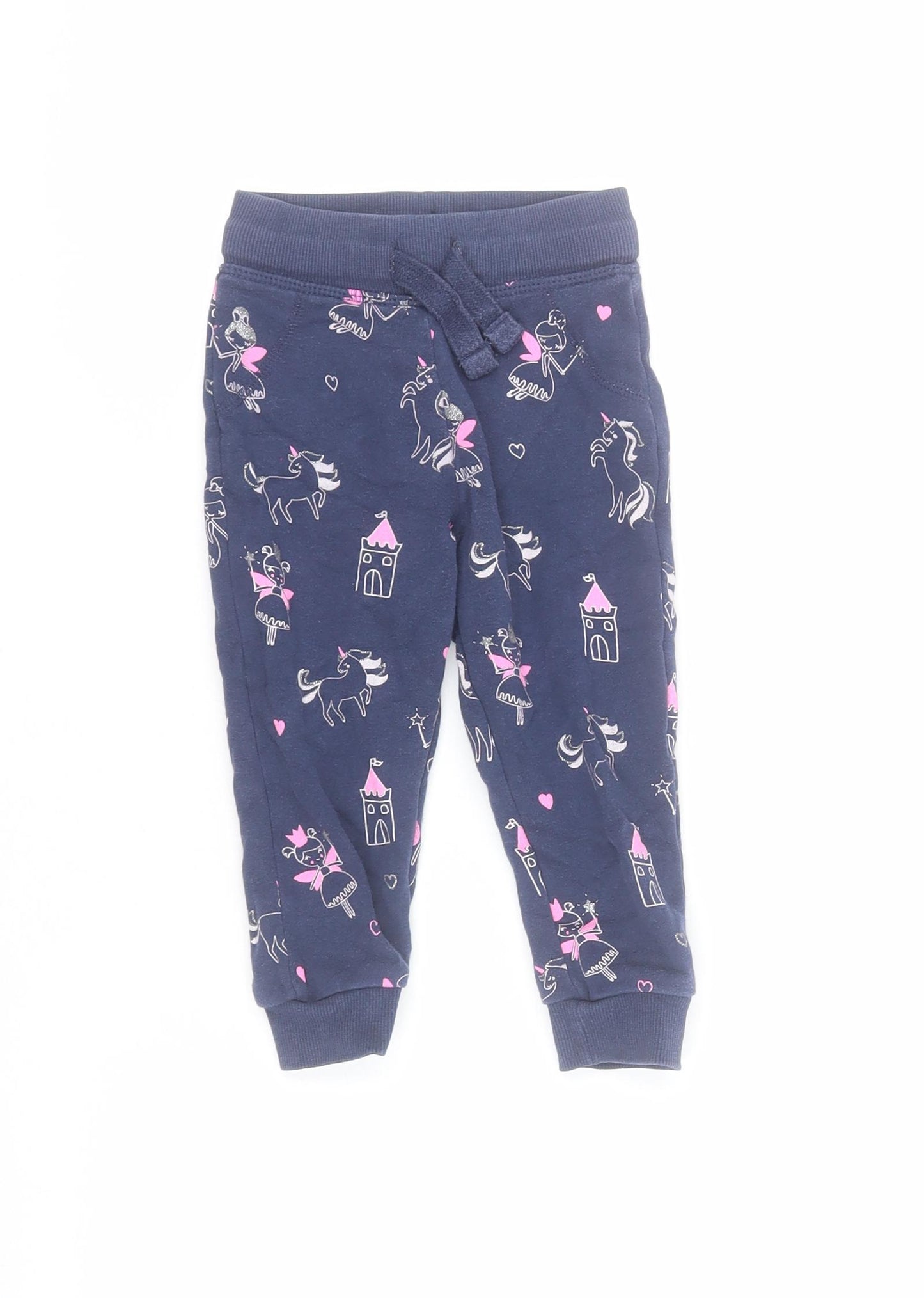 Dunnes Baby Blue  Cotton Jogger Trousers Size 12-18 Months  Drawstring - Fairy