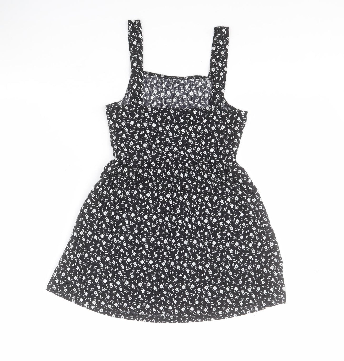 Primark Girls Black Floral Polyester A-Line  Size 7-8 Years  Square Neck Pullover