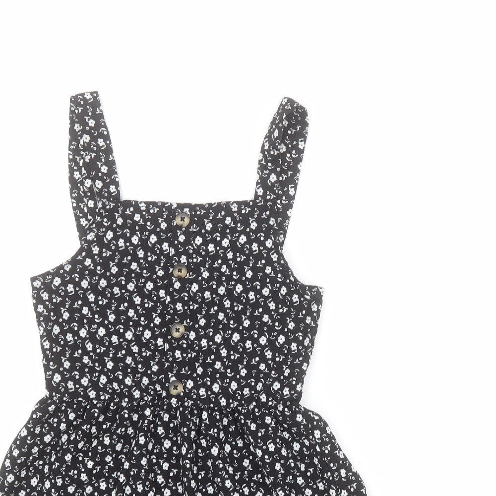 Primark Girls Black Floral Polyester A-Line  Size 7-8 Years  Square Neck Pullover