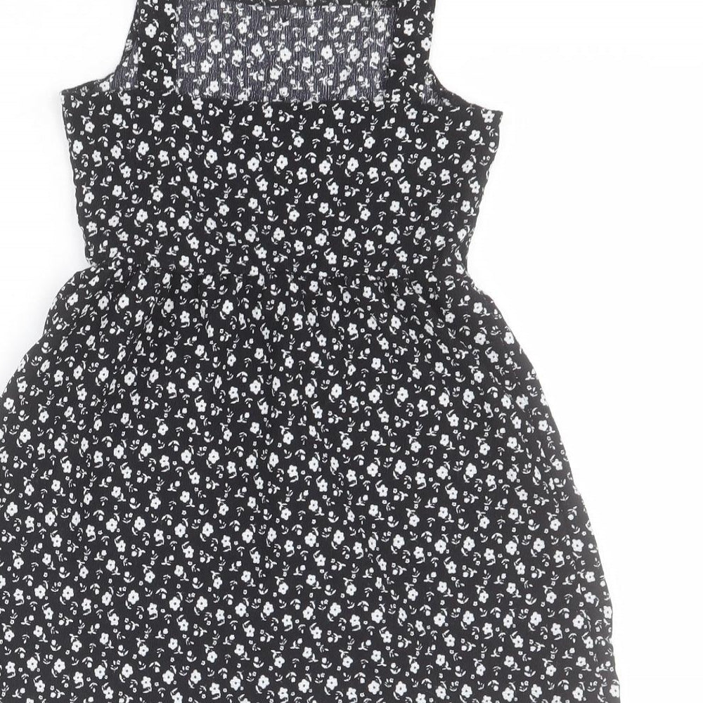 Primark Girls Black Floral Polyester A-Line  Size 7-8 Years  Square Neck Pullover