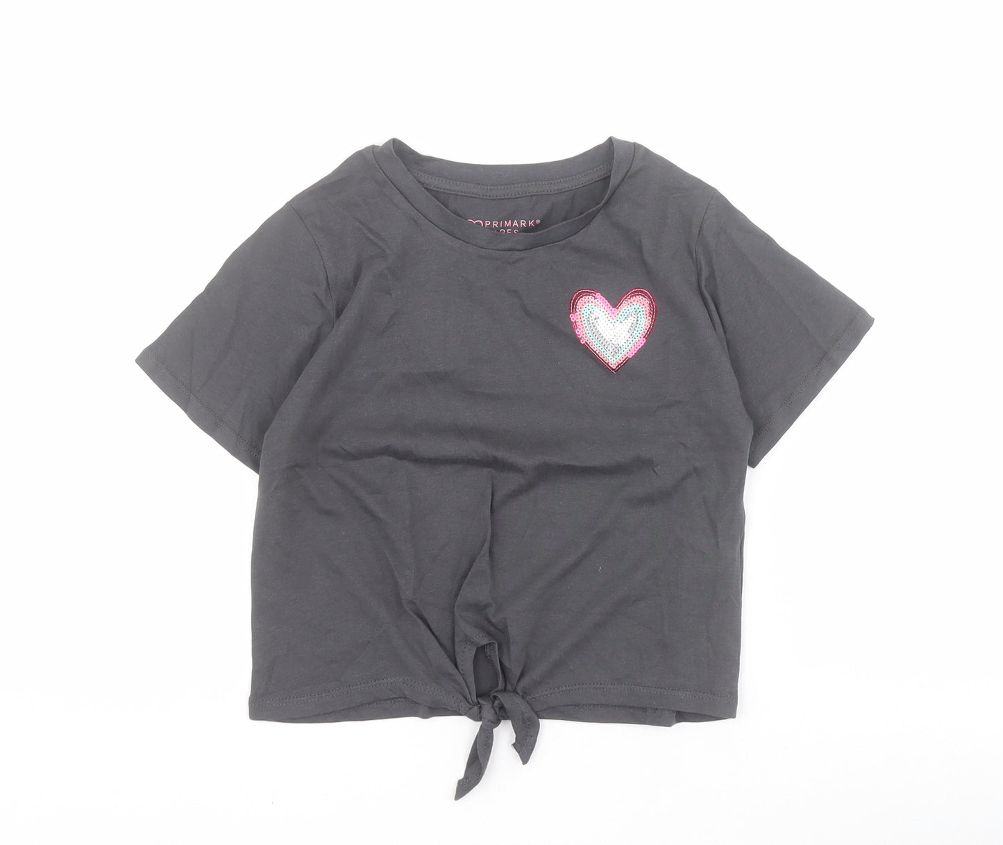 Primark Girls Grey  100% Cotton Pullover T-Shirt Size 8-9 Years Round Neck Pullover