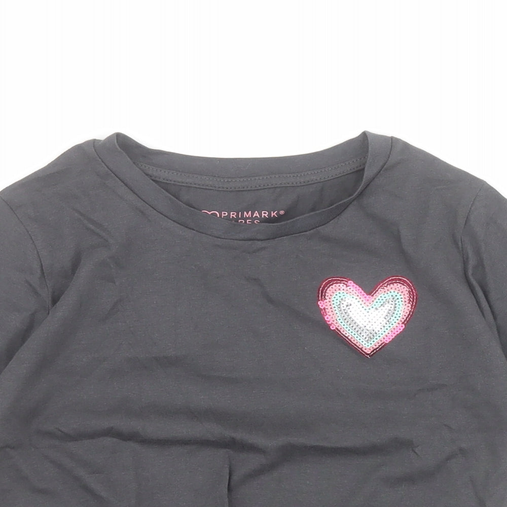 Primark Girls Grey  100% Cotton Pullover T-Shirt Size 8-9 Years Round Neck Pullover
