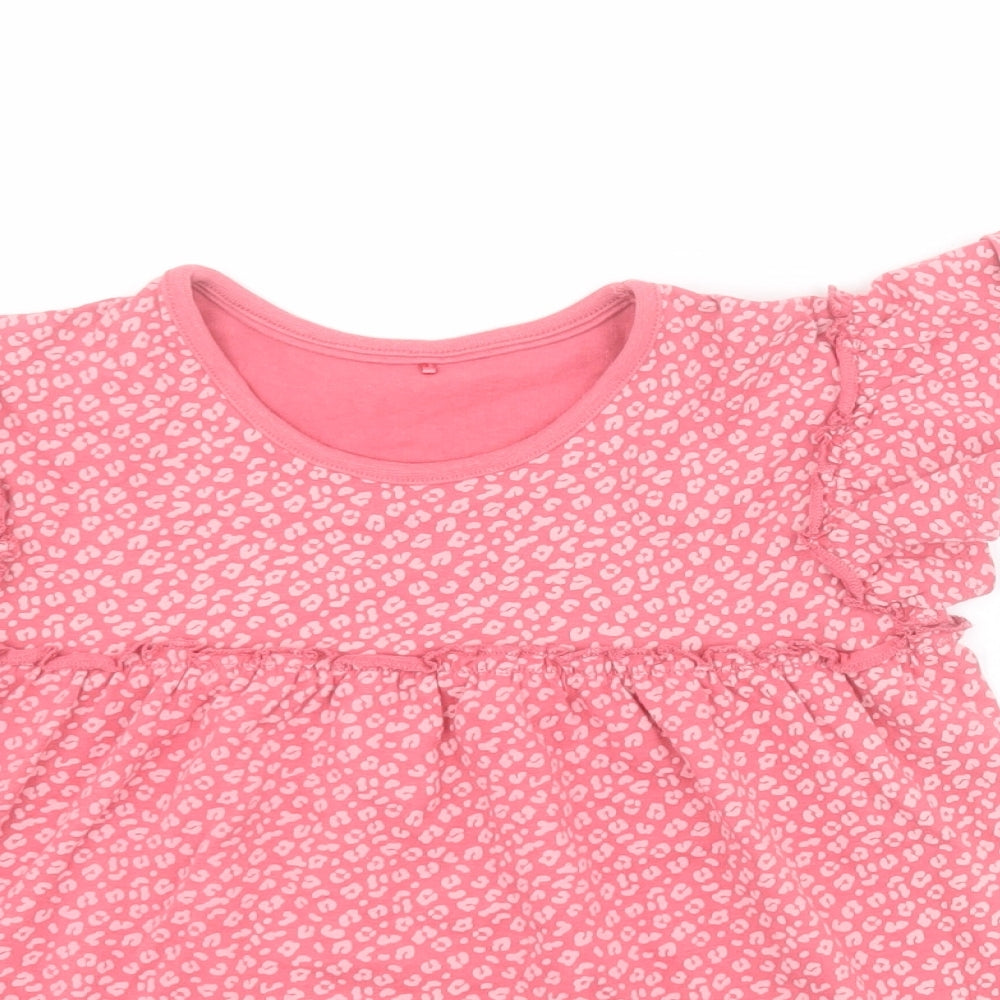 George Girls Pink Animal Print 100% Cotton Pullover T-Shirt Size 4-5 Years Round Neck Pullover
