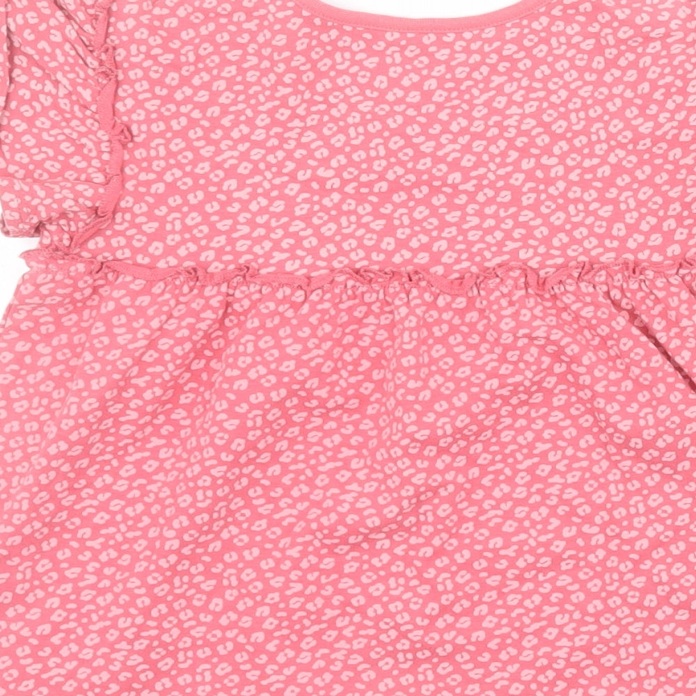 George Girls Pink Animal Print 100% Cotton Pullover T-Shirt Size 4-5 Years Round Neck Pullover