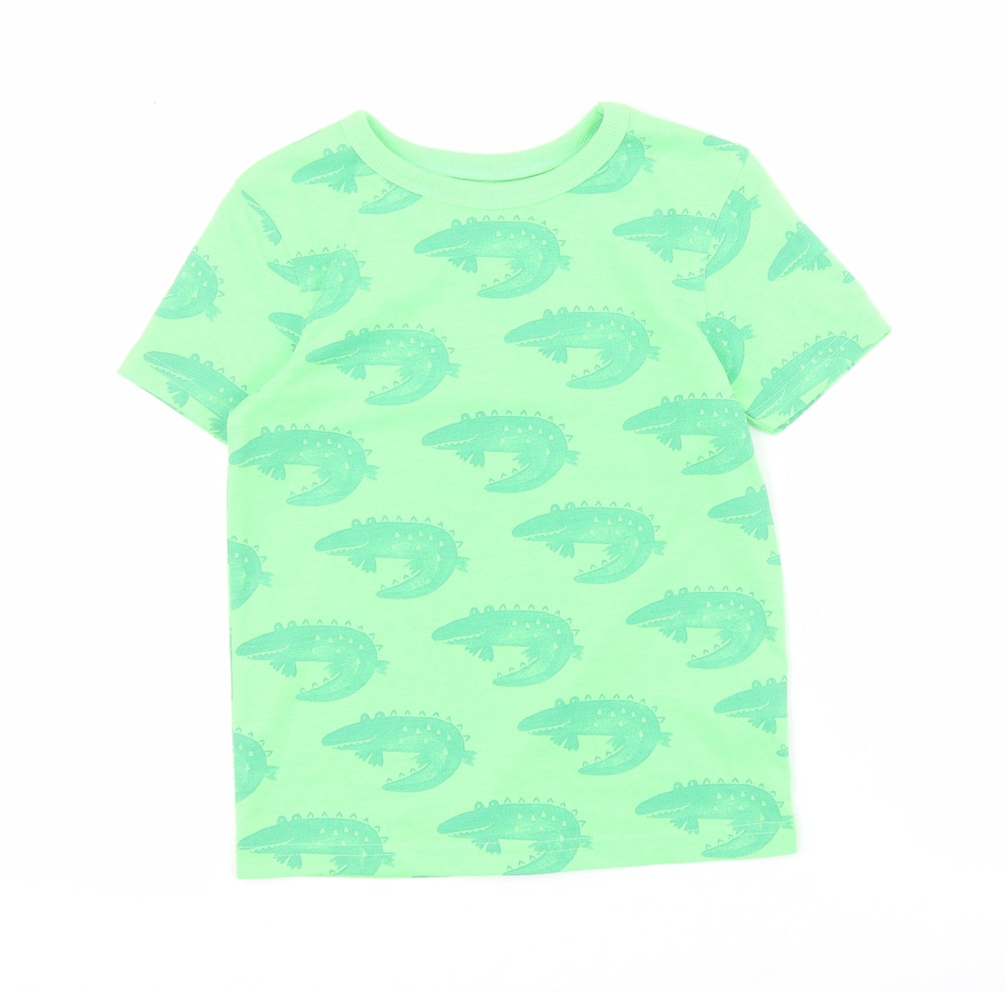 George Boys Green  Polyester Pullover T-Shirt Size 5-6 Years Crew Neck Pullover - Crocodile