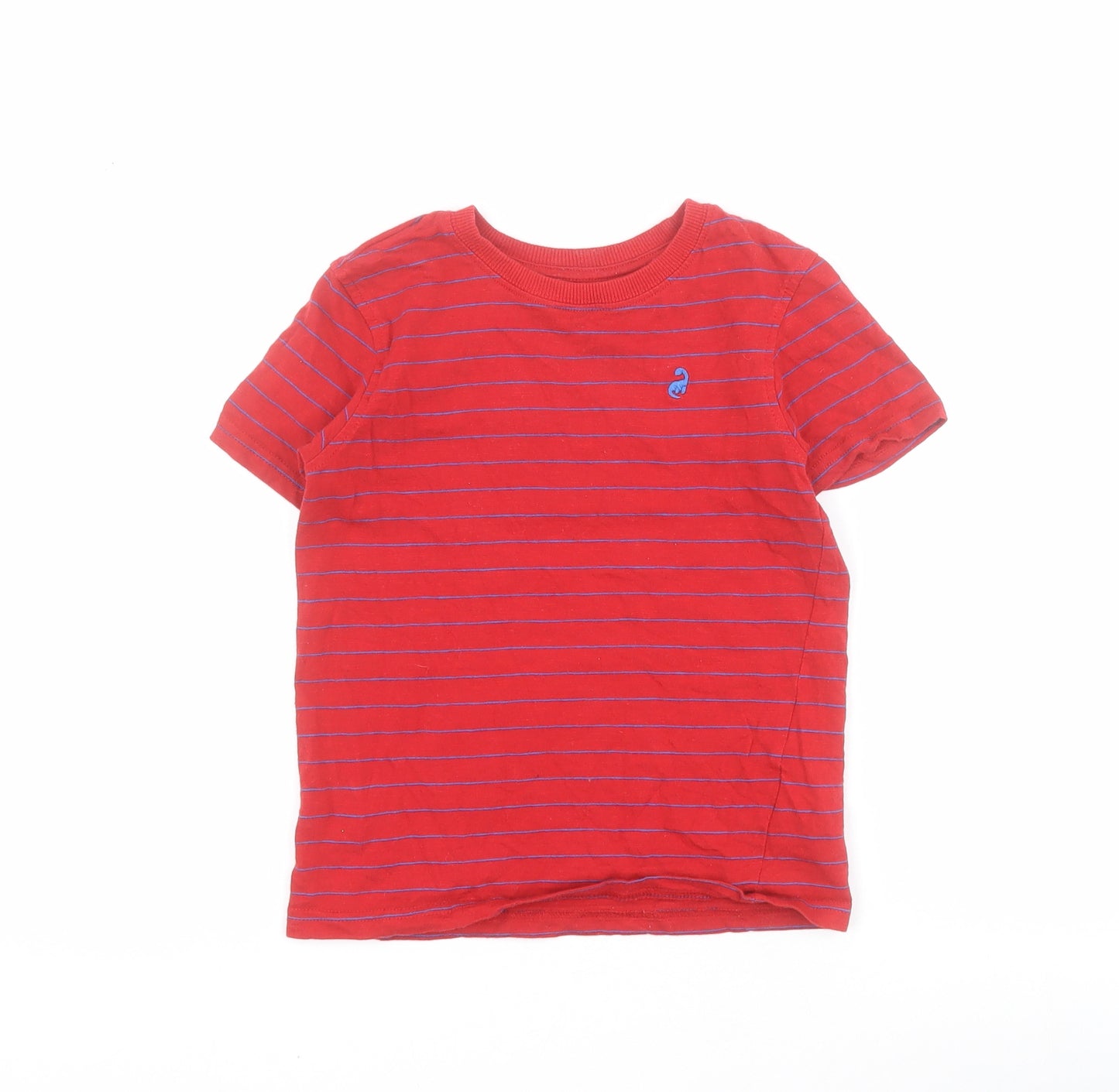 George Boys Red Striped 100% Cotton Pullover T-Shirt Size 5-6 Years Crew Neck Pullover - Dinosaur