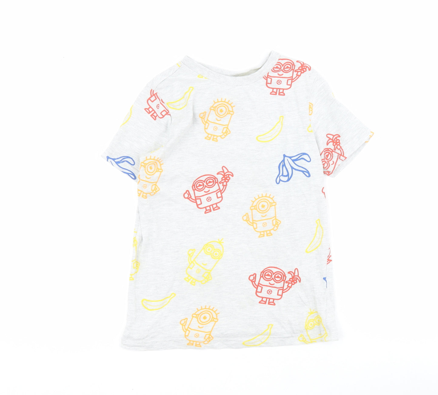 F&F Boys Grey  Cotton Pullover T-Shirt Size 6-7 Years Crew Neck Pullover - Minions