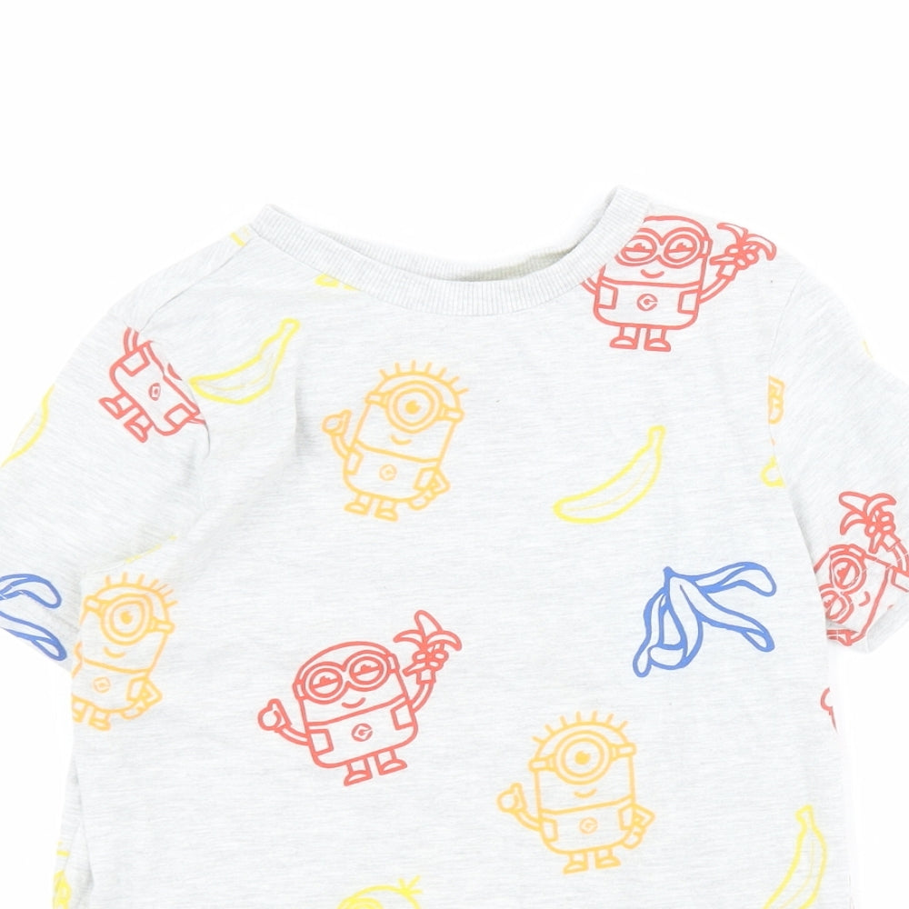 F&F Boys Grey  Cotton Pullover T-Shirt Size 6-7 Years Crew Neck Pullover - Minions