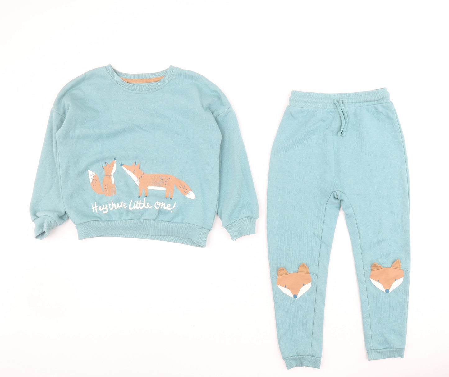 George Boys Blue Solid Cotton  Lounge Set Size 5-6 Years  Pullover - Fox